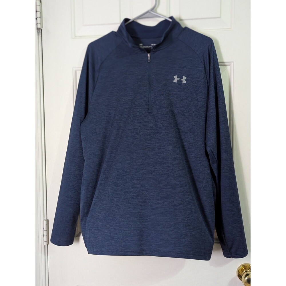 Under Armour Heatgear 1/4 Zip Pullover Shirt Mens Large Blue L/S Stretch Logo